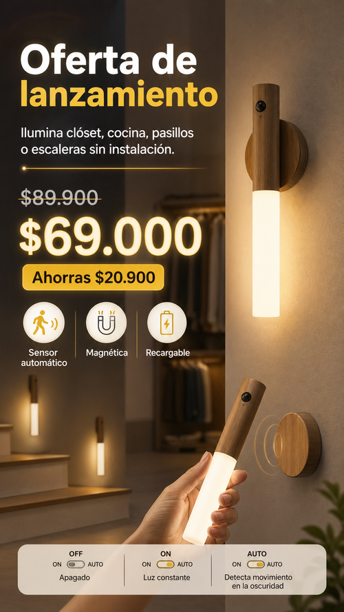 Lámpara LED Recargable con Sensor de Movimiento Magnética